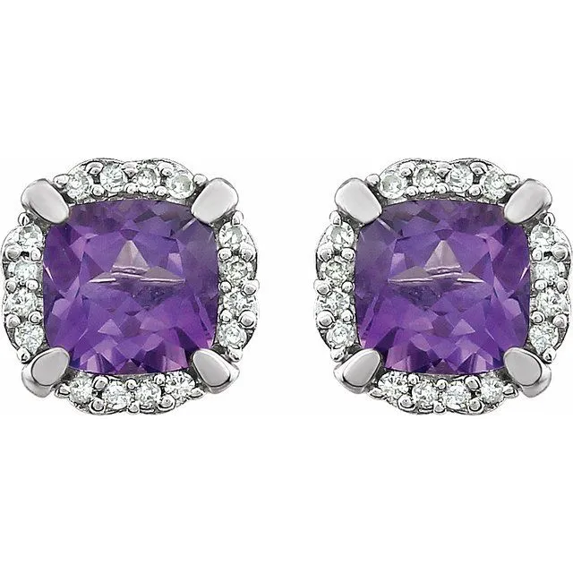 14k White Gold Gemstone & 1/10 CTW Diamond Halo Earrings