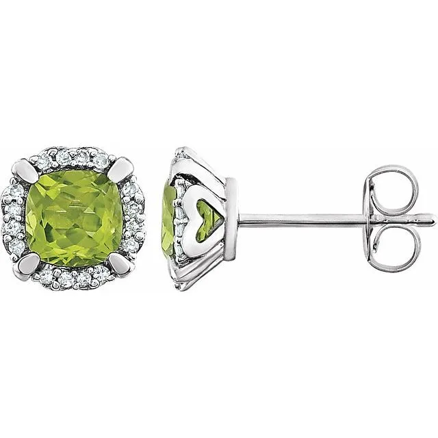 14k White Gold Gemstone & 1/10 CTW Diamond Halo Earrings