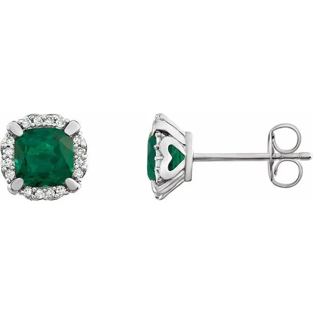 14k White Gold Gemstone & 1/10 CTW Diamond Halo Earrings
