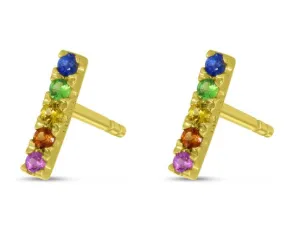 14K Yellow Gold Rainbow Sapphire Bar Earrings By Brevani