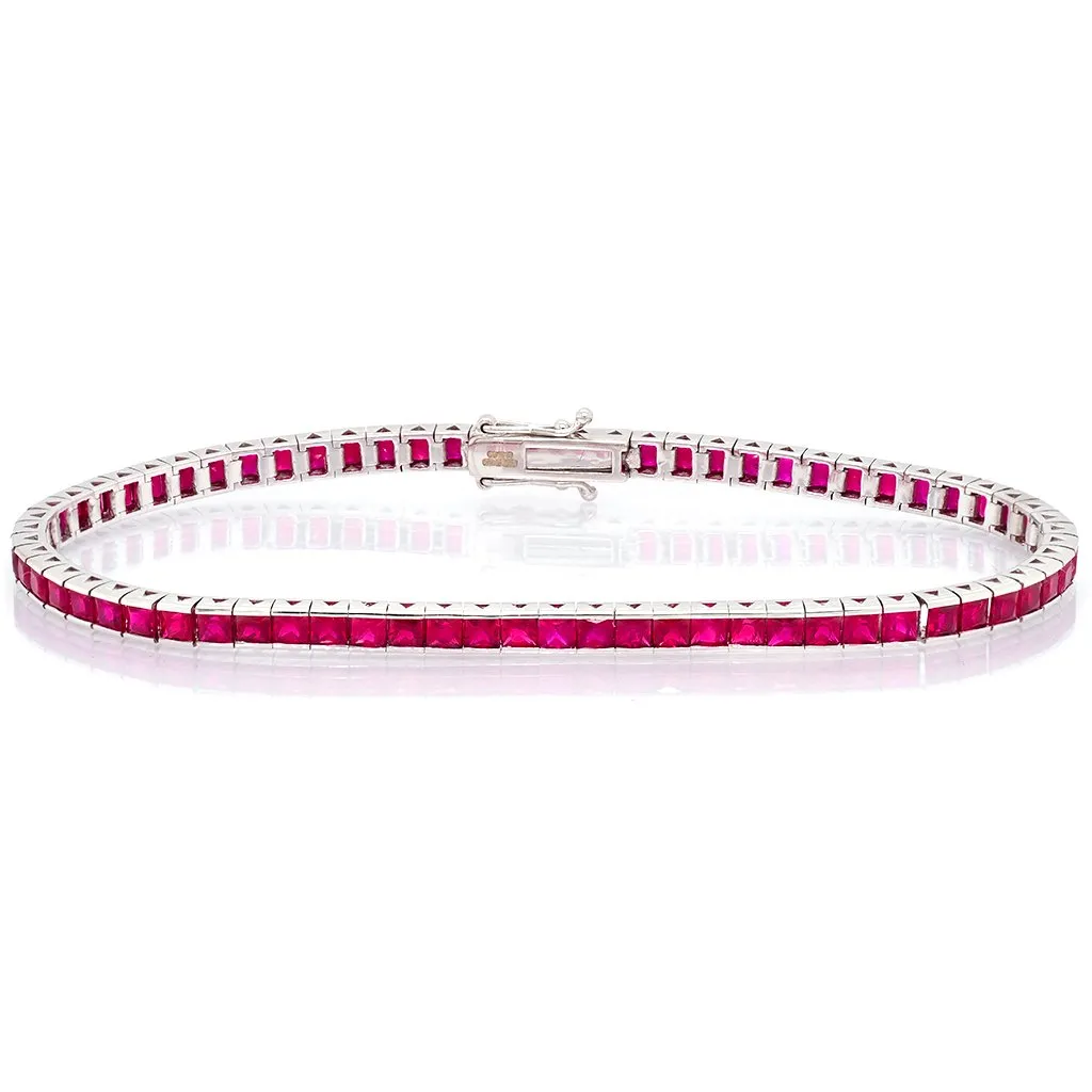 18ct White Gold, All Ruby Line Bracelet, 7.80cts