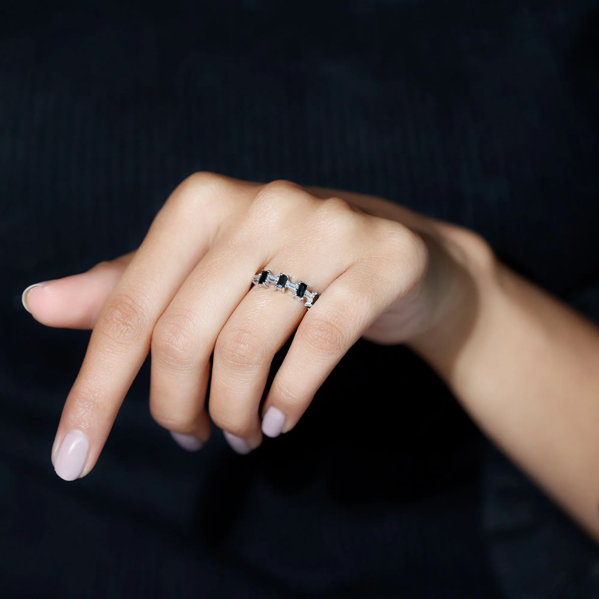 2.75 CT Black Onyx and Moissanite East West Half Eternity Ring