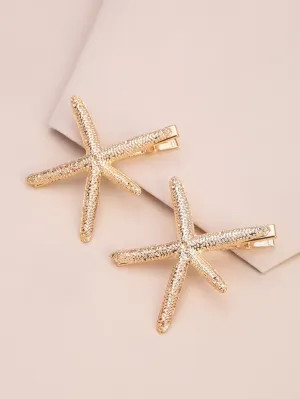 2pcs Starfish Decor Alligator Hair Clip for Women Barrette Styling Hair