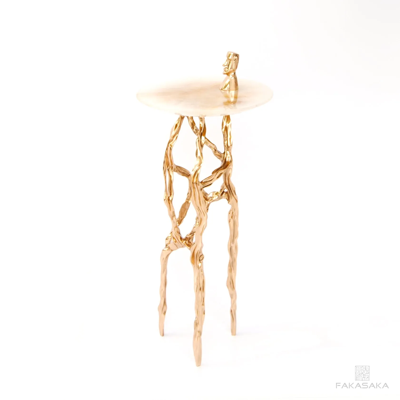 ALEXIA DRINK TABLE<br><br>TRANSLUCENT ONYX<br>POLISHED BRONZE