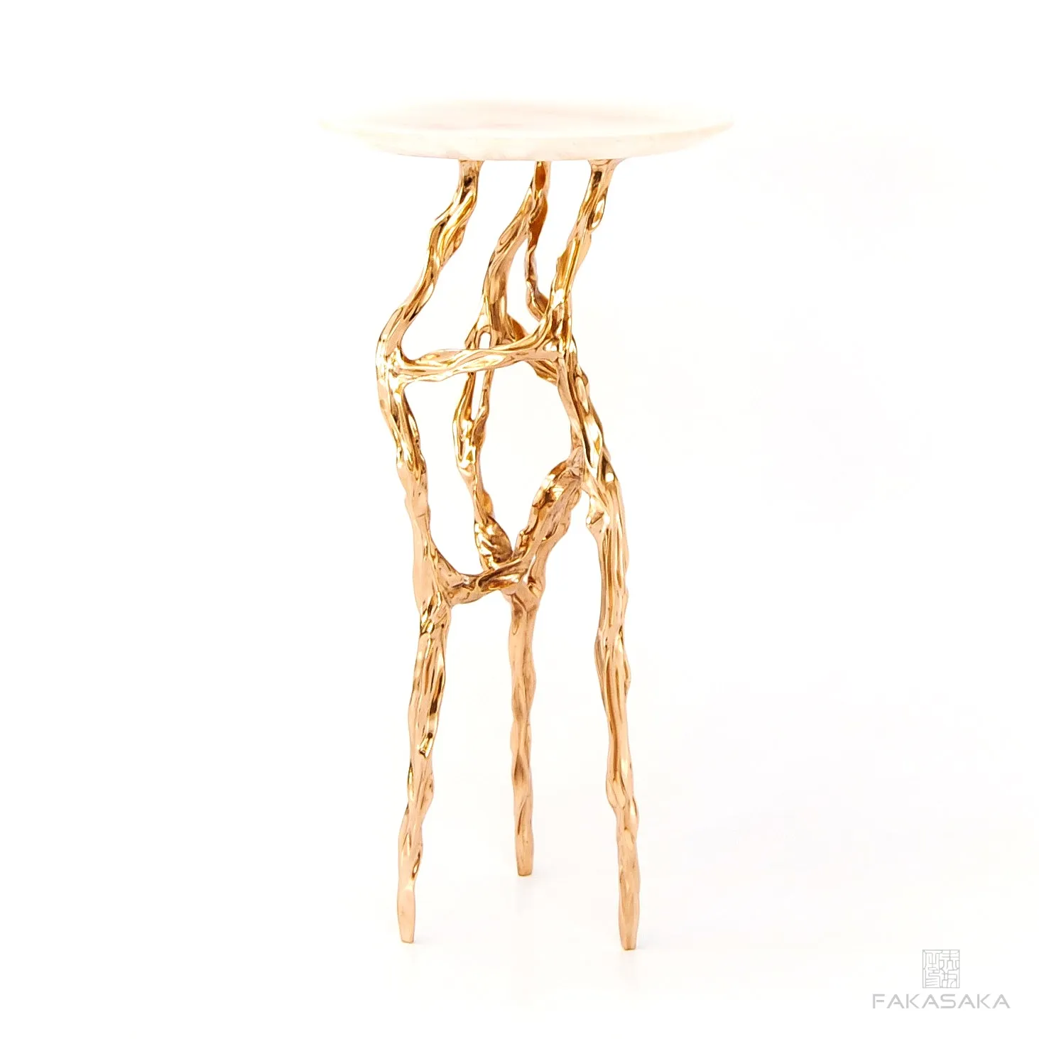 ALEXIA DRINK TABLE<br><br>TRANSLUCENT ONYX<br>POLISHED BRONZE