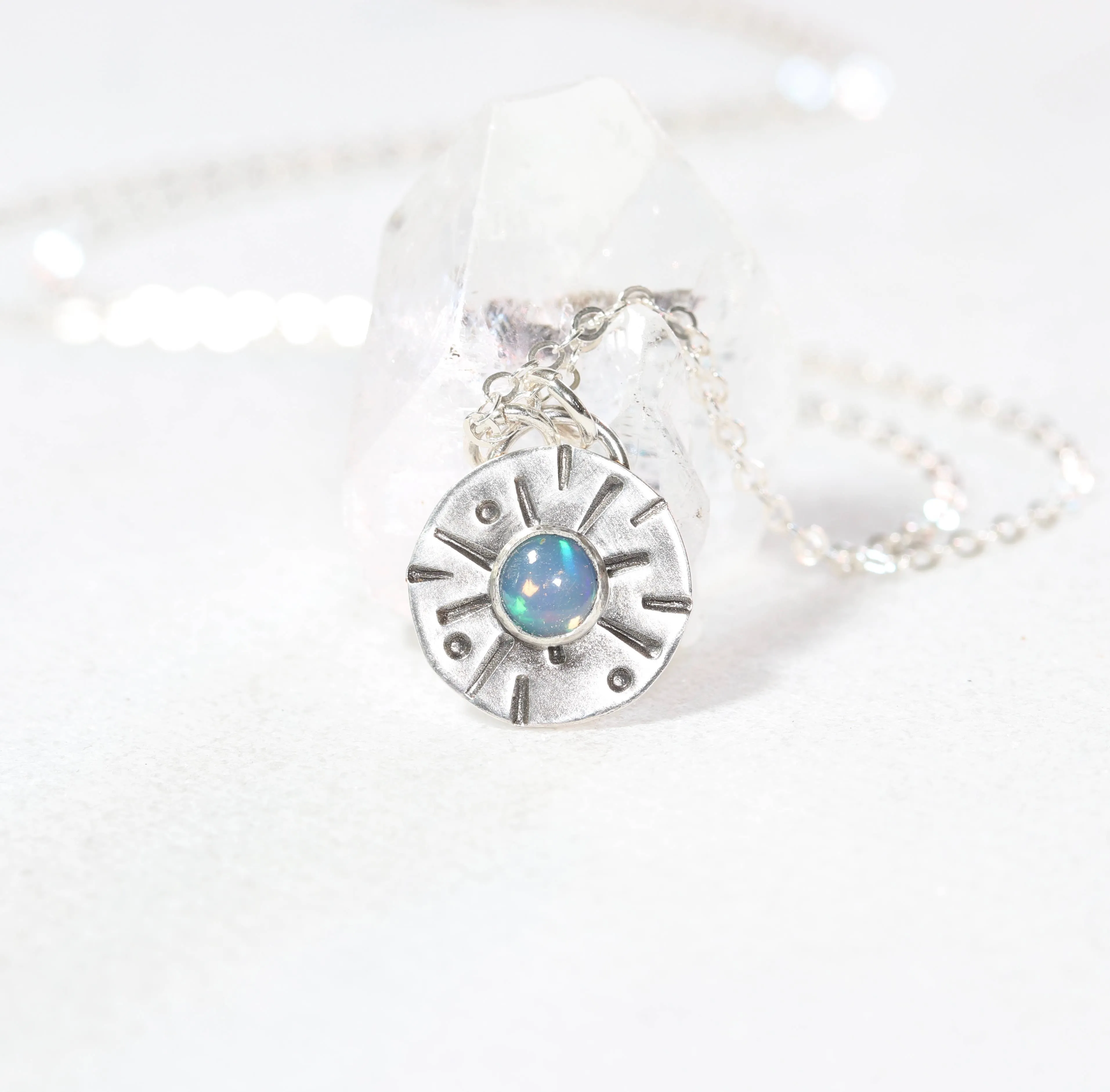 Bohemian Natural Gemstone Necklace in Stamped Silver