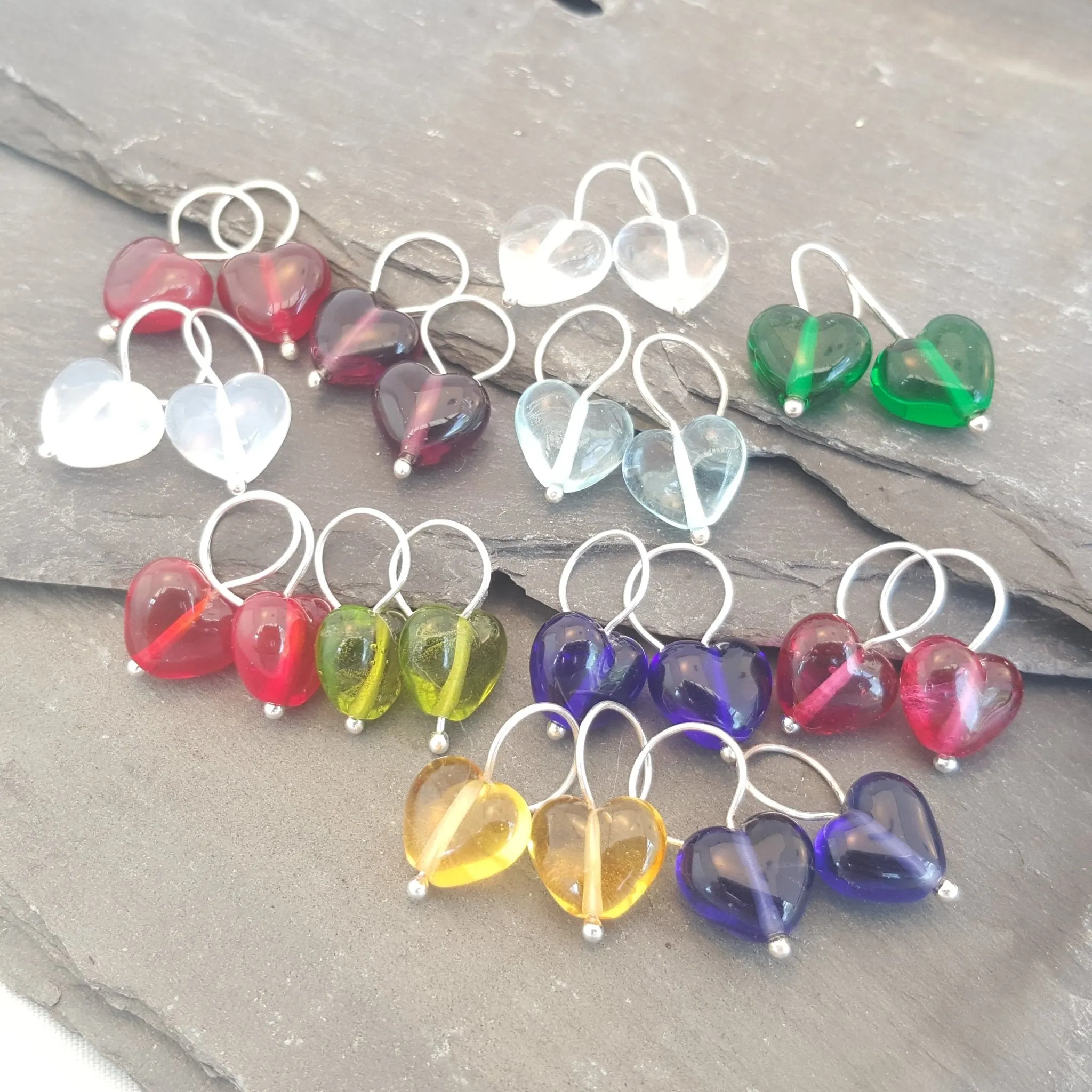 Cora Heart Hoop Earrings - Birthstones in Glass