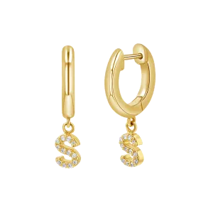 Diamond Initial Charm Drop Huggies