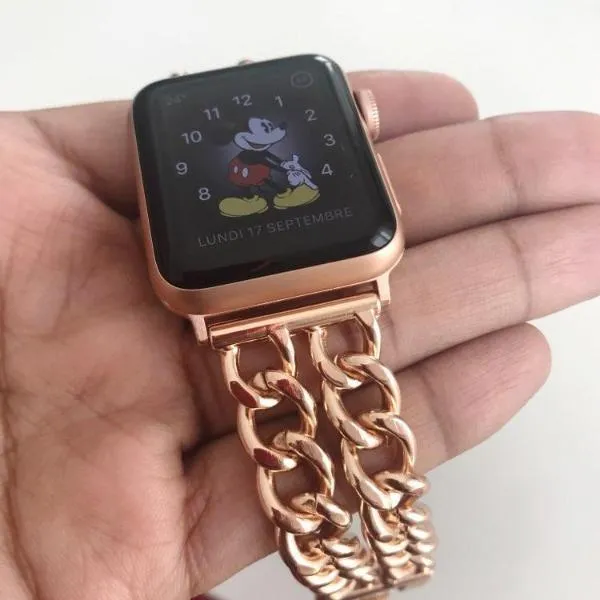 Double Chain Link Bracelet Stainless Steel Metal iWatch Strap
