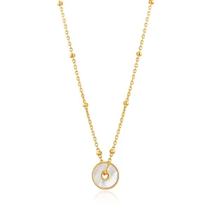 Gold Mother Of Pearl Disc Necklace