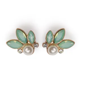 Green Crystal Earrings: Opal Green Leaf Stone & Pearl Earrings