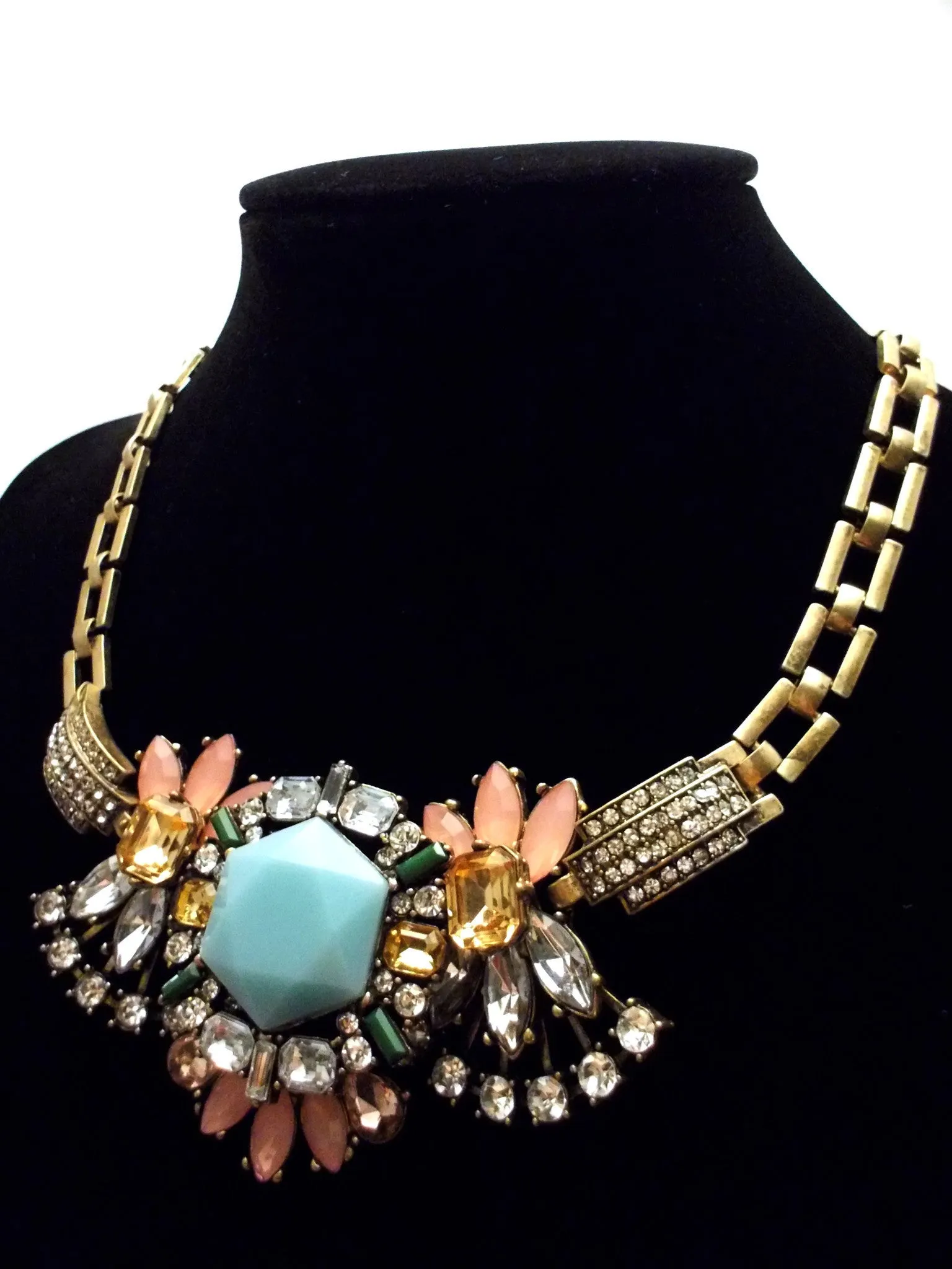 Luxe Crystal Compilation Statement Necklace- Light Blue