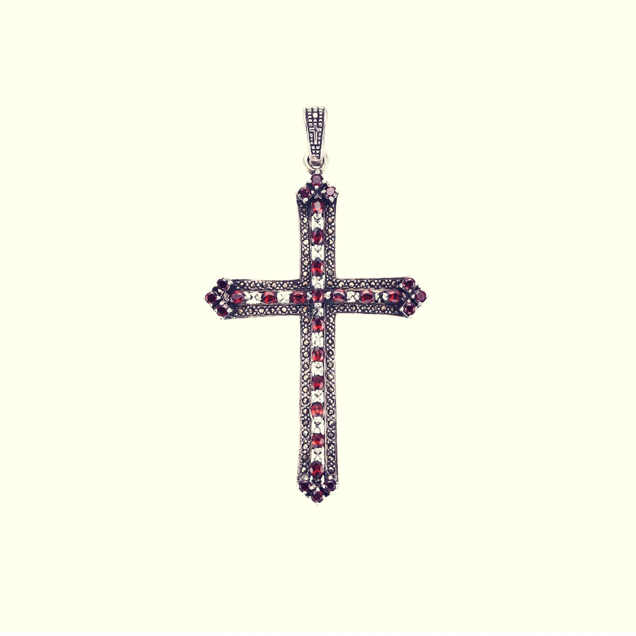 Marcasite Cross Pendant : S (Garnet)