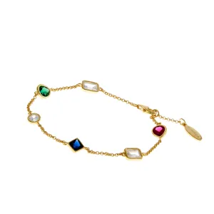 Mila Sapphire, Emerald Green and Ruby Gold Plate Multi Shape Cubic Zirconia Bracelet