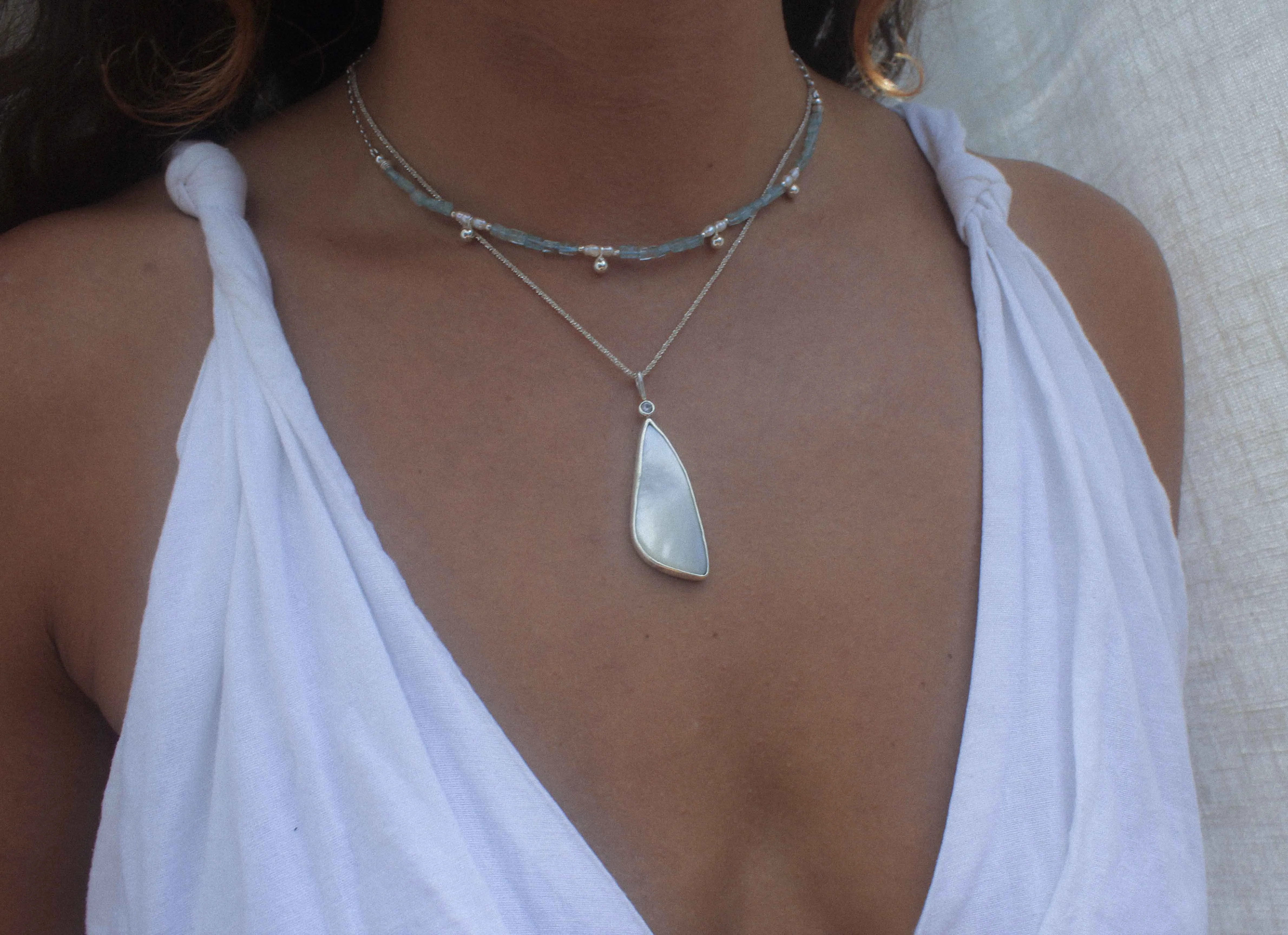 NAGINI NECKLACE: Aquamarine & Pearl - SILVER