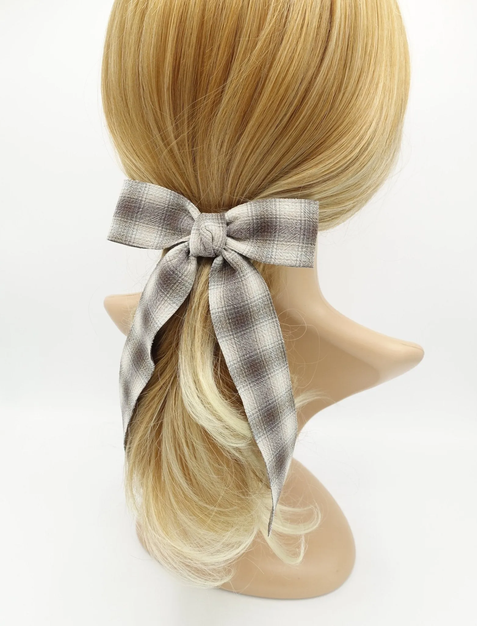 plaid check hair bow gradated tail bow barrette for women