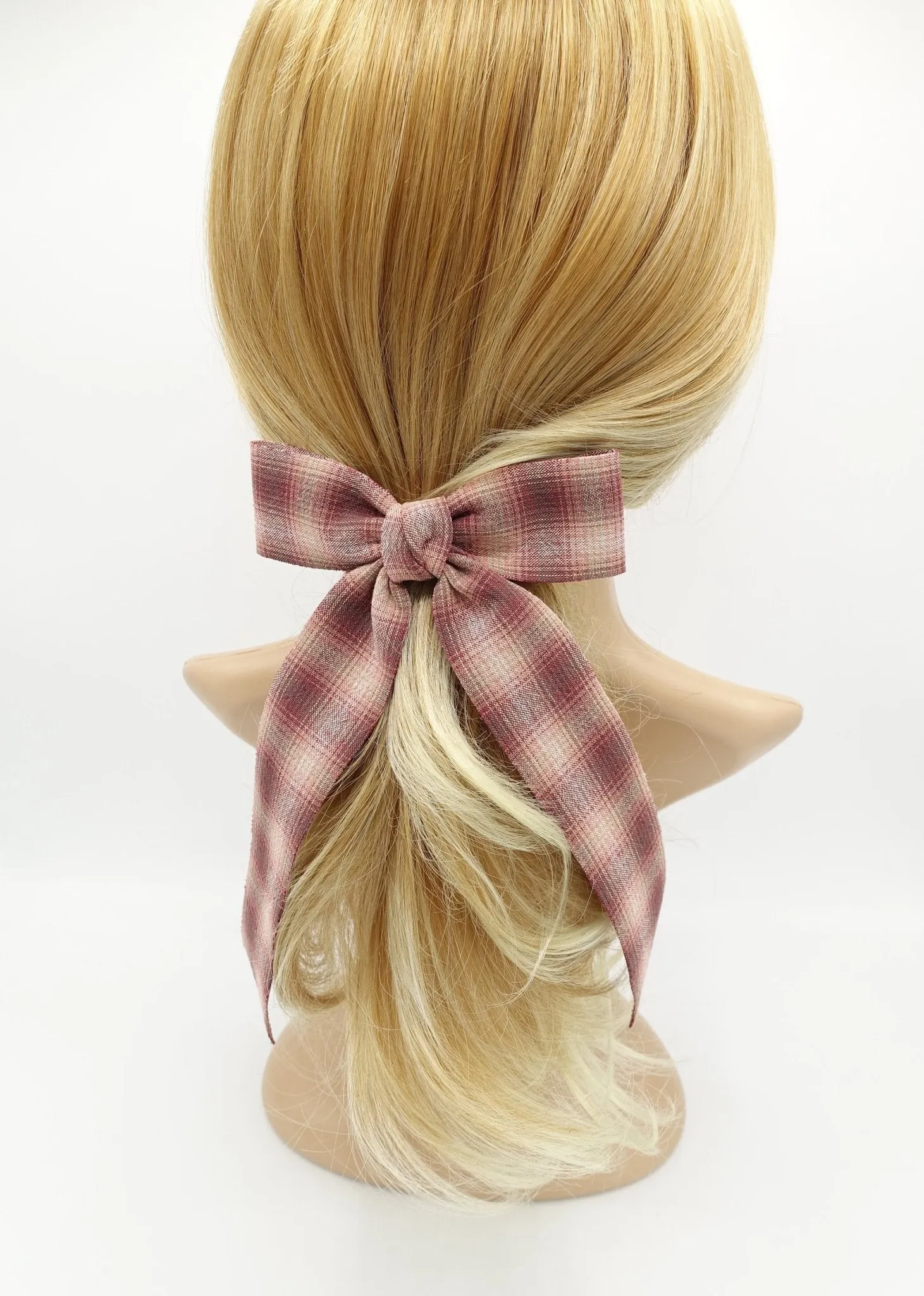 plaid check hair bow gradated tail bow barrette for women