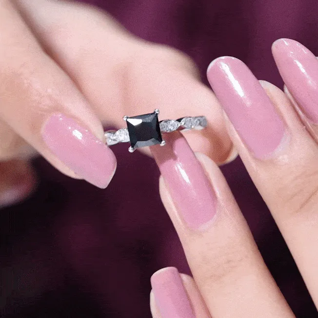 Princess Cut Black Onyx Ring With Diamond