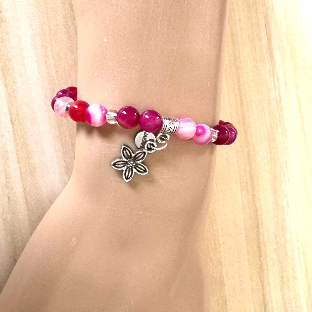 Ruby Pink Agate Beaded Bracelet
