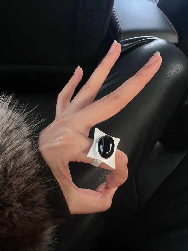 Square-Set Oval Gemstone Statement Open Ring