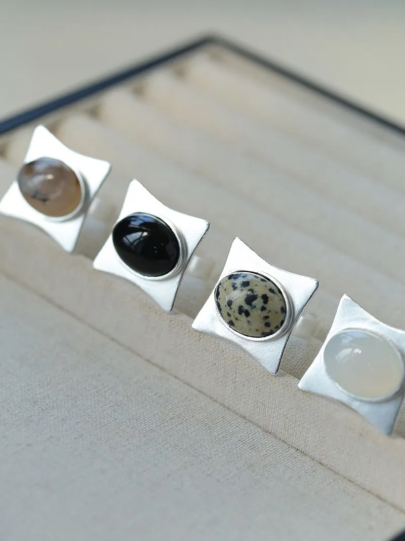 Square-Set Oval Gemstone Statement Open Ring