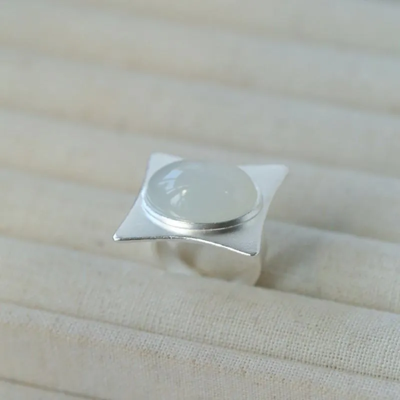 Square-Set Oval Gemstone Statement Open Ring
