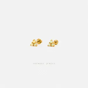 Tiny Opal Clover Flower Stud, Unisex, Gold, Silver SHEMISLI SS184 Butterfly End, SS461 Screw Ball End (Type A)