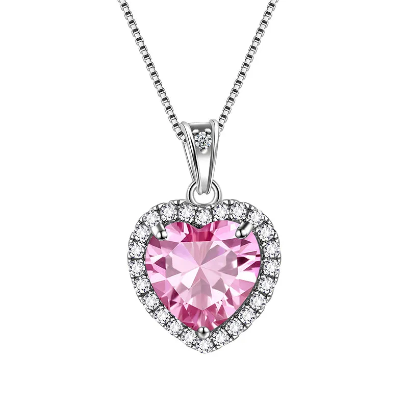 Tokyo Mart Heart Necklace Women Girls Crystal Birthstone Necklace Pendant Jewelry Birthday Gifts Sterling Silver
