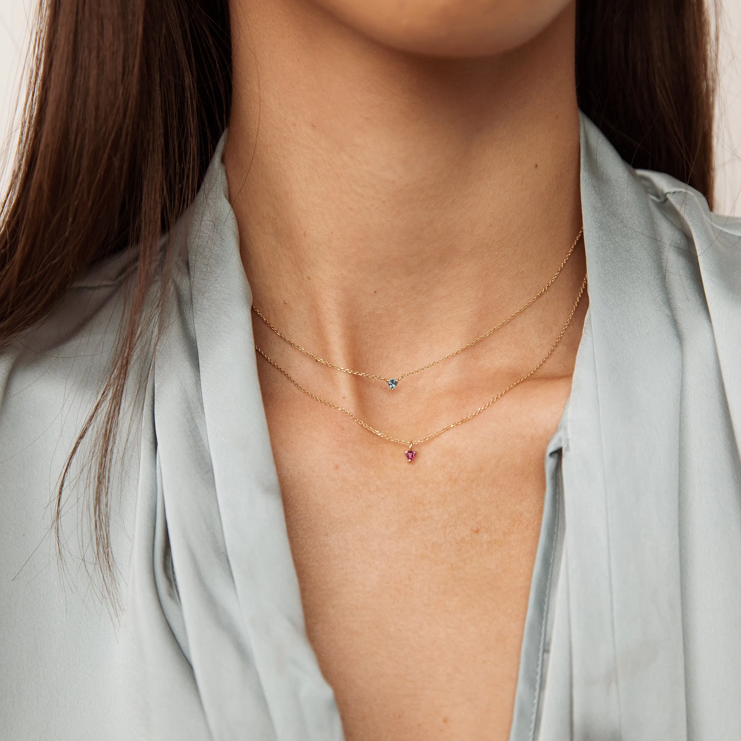 Trillion solitaire Necklace - 14K/ 18K Gold