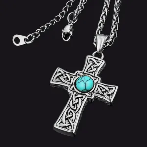 Turquoise Celtic Cross Pendant Necklace For Men