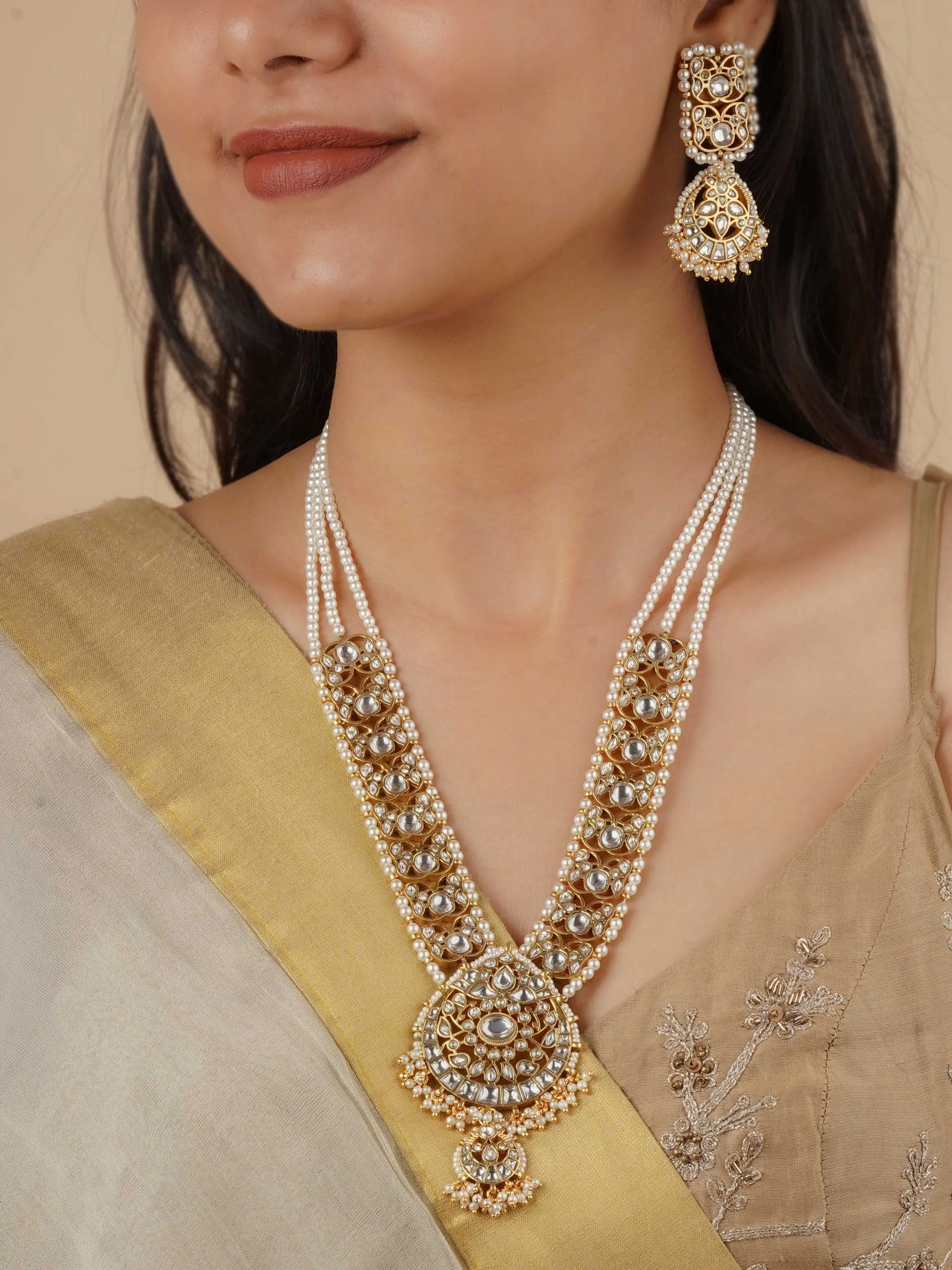 White Color Gold Plated Mishr Necklace Set - MR-S714W