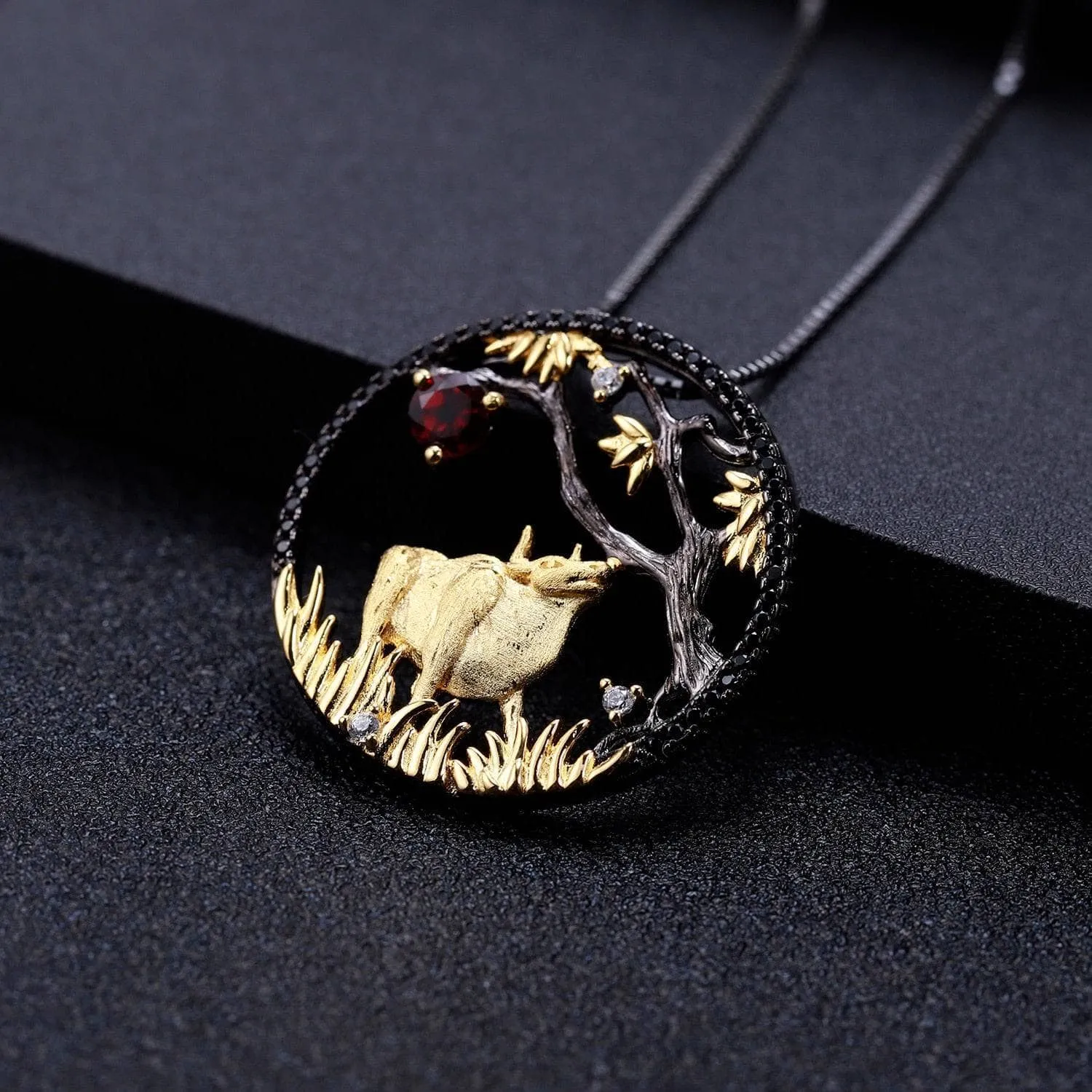 Year Of The Ox-Natural Red Garnet Handmade Patient Ox Necklace